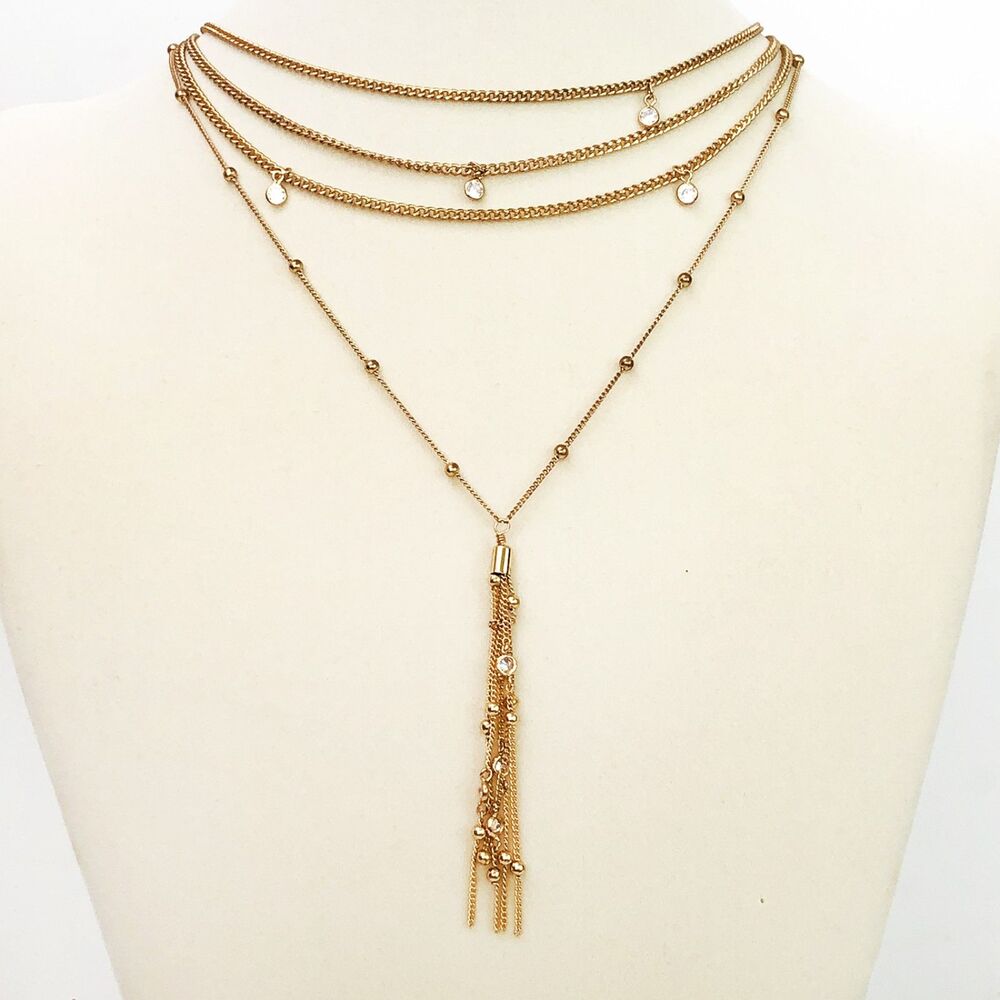 Ettika X Rachel Zoe Chloe Tassel Necklace Yellow Gold Layered Lariat Collar - Picture 4 of 10